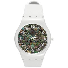 Digital Art Triangle Pattern Texture Mosaic Round Plastic Sport Watch (m) by Grandong