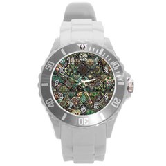 Digital Art Triangle Pattern Texture Mosaic Round Plastic Sport Watch (l) by Grandong