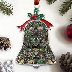 Digital Art Triangle Pattern Texture Mosaic Metal Holly Leaf Bell Ornament by Grandong