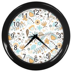 Pattern Flower Leaves, Wall Clock (black) by Grandong