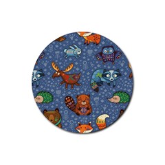 Animals Pattern Colorful Vector Rubber Round Coaster (4 Pack) by Grandong