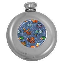 Animals Pattern Colorful Vector Round Hip Flask (5 Oz) by Grandong