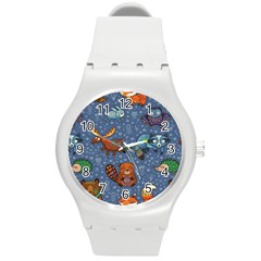 Animals Pattern Colorful Vector Round Plastic Sport Watch (m) by Grandong