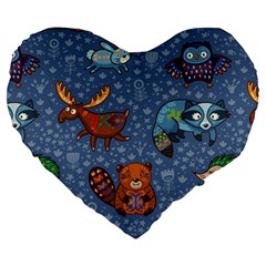 Animals Pattern Colorful Vector Large 19  Premium Flano Heart Shape Cushions by Grandong