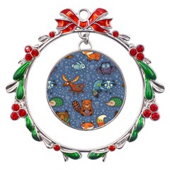 Animals Pattern Colorful Vector Metal X mas Wreath Ribbon Ornament by Grandong