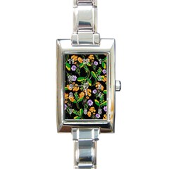 Flower Pattern Art Floral Texture Rectangle Italian Charm Watch