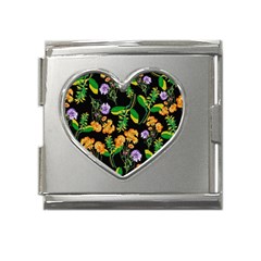 Flower Pattern Art Floral Texture Mega Link Heart Italian Charm (18mm)