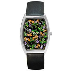 Flower Pattern Art Floral Texture Barrel Style Metal Watch