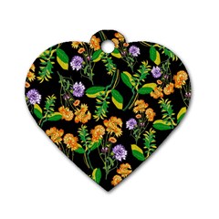 Flower Pattern Art Floral Texture Dog Tag Heart (Two Sides)