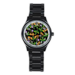 Flower Pattern Art Floral Texture Stainless Steel Round Watch by Grandong