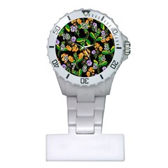 Flower Pattern Art Floral Texture Plastic Nurses Watch by Grandong