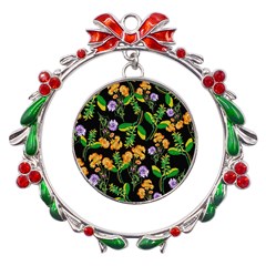 Flower Pattern Art Floral Texture Metal X mas Wreath Ribbon Ornament by Grandong