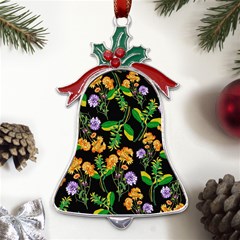 Flower Pattern Art Floral Texture Metal Holly Leaf Bell Ornament by Grandong