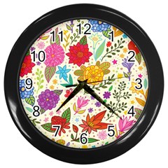 Colorful Flower Abstract Pattern Wall Clock (black) by Grandong