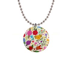 Colorful Flower Abstract Pattern 1  Button Necklace by Grandong