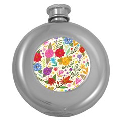 Colorful Flower Abstract Pattern Round Hip Flask (5 Oz) by Grandong