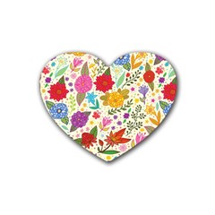 Colorful Flower Abstract Pattern Rubber Heart Coaster (4 Pack) by Grandong