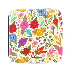 Colorful Flower Abstract Pattern Square Metal Box (black) by Grandong