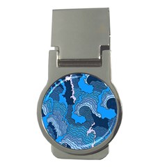 Blue Moving Texture Abstract Texture Money Clips (Round) 