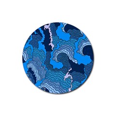 Blue Moving Texture Abstract Texture Rubber Round Coaster (4 Pack) by Grandong