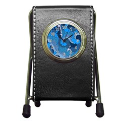 Blue Moving Texture Abstract Texture Pen Holder Desk Clock