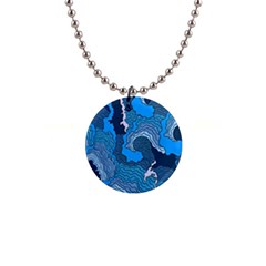 Blue Moving Texture Abstract Texture 1  Button Necklace