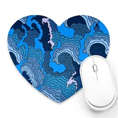 Blue Moving Texture Abstract Texture Heart Mousepad by Grandong