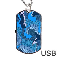 Blue Moving Texture Abstract Texture Dog Tag Usb Flash (two Sides) by Grandong