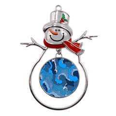 Blue Moving Texture Abstract Texture Metal Snowman Ornament by Grandong