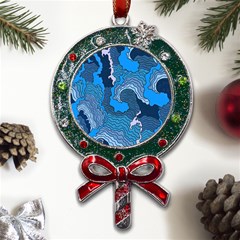 Blue Moving Texture Abstract Texture Metal X mas Lollipop With Crystal Ornament by Grandong