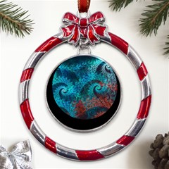 Spiral Abstract Pattern Abstract Metal Red Ribbon Round Ornament