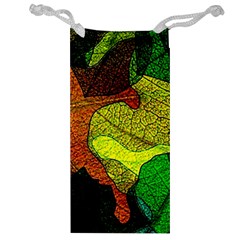 Colorful Autumn Leaves Texture Abstract Pattern Jewelry Bag by Grandong