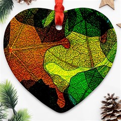 Colorful Autumn Leaves Texture Abstract Pattern Heart Ornament (two Sides) by Grandong