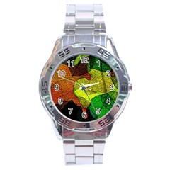 Colorful Autumn Leaves Texture Abstract Pattern Stainless Steel Analogue Watch