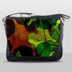 Colorful Autumn Leaves Texture Abstract Pattern Messenger Bag by Grandong