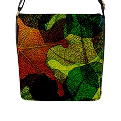 Colorful Autumn Leaves Texture Abstract Pattern Flap Closure Messenger Bag (l) by Grandong