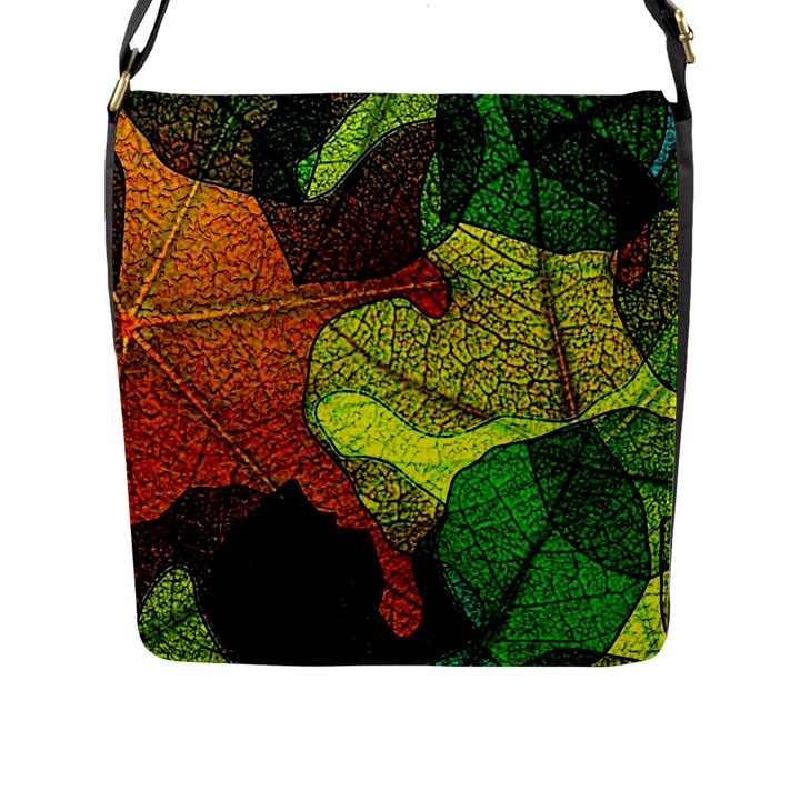 Colorful Autumn Leaves Texture Abstract Pattern Flap Closure Messenger Bag (L)