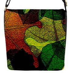 Colorful Autumn Leaves Texture Abstract Pattern Flap Closure Messenger Bag (s) by Grandong