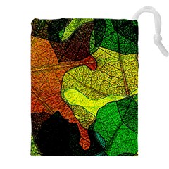 Colorful Autumn Leaves Texture Abstract Pattern Drawstring Pouch (5xl) by Grandong