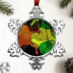 Colorful Autumn Leaves Texture Abstract Pattern Metal Small Snowflake Ornament by Grandong