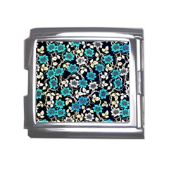 Blue Flower Pattern Floral Pattern Mega Link Italian Charm (18mm)