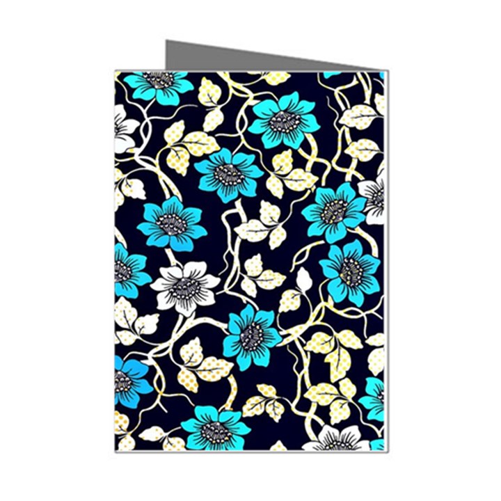 Blue Flower Pattern Floral Pattern Mini Greeting Cards (Pkg of 8)