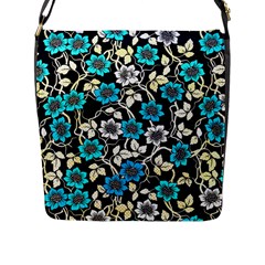 Blue Flower Pattern Floral Pattern Flap Closure Messenger Bag (L)