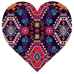 Pattern Ornament Motif Colorful Texture Wooden Puzzle Heart by Grandong