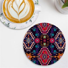 Pattern Ornament Motif Colorful Texture Uv Print Round Tile Coaster by Grandong