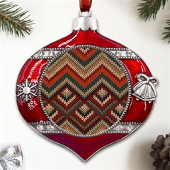 Pattern Knitting Texture Metal Snowflake And Bell Red Ornament