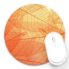 Abstract Texture Of Colorful Bright Pattern Transparent Leaves Orange And Yellow Color Round Mousepad by Grandong