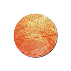 Abstract Texture Of Colorful Bright Pattern Transparent Leaves Orange And Yellow Color Rubber Coaster (round) by Grandong