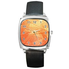 Abstract Texture Of Colorful Bright Pattern Transparent Leaves Orange And Yellow Color Square Metal Watch by Grandong