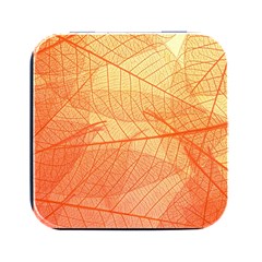 Abstract Texture Of Colorful Bright Pattern Transparent Leaves Orange And Yellow Color Square Metal Box (black)